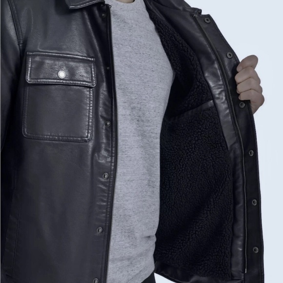 LEVIS Faux Leather Sherpa Lined Black Snap Zip Trucker Jacket NWT Mens Sz M - Picture 11 of 12